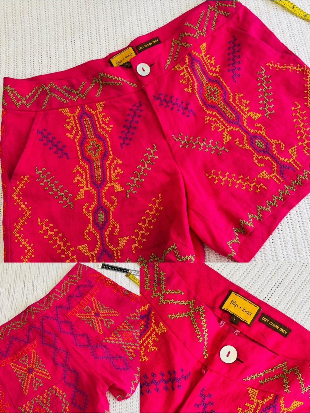 Hot Pink Embroidered Cotton-Blend Shorts
